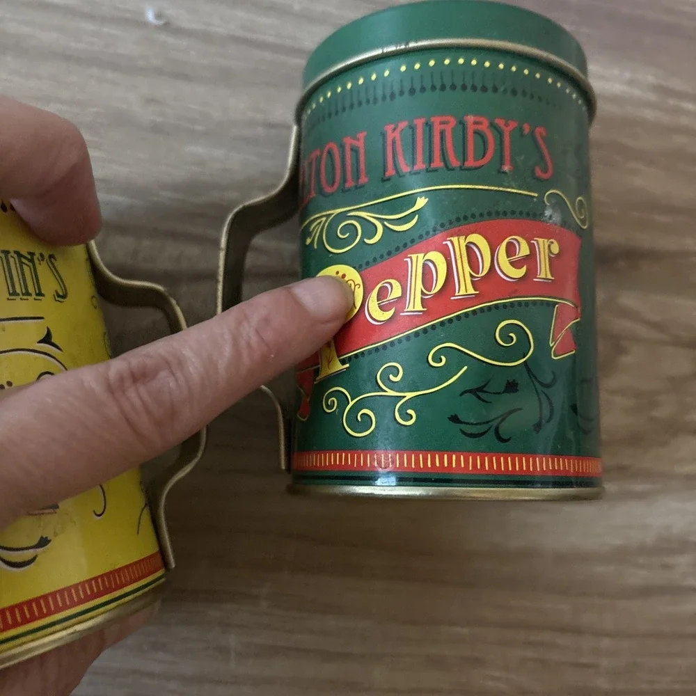 Vintage Tin Can Percival Duffin's Elton Kirby's Salt And‎ Pepper Shaker 2 Sets